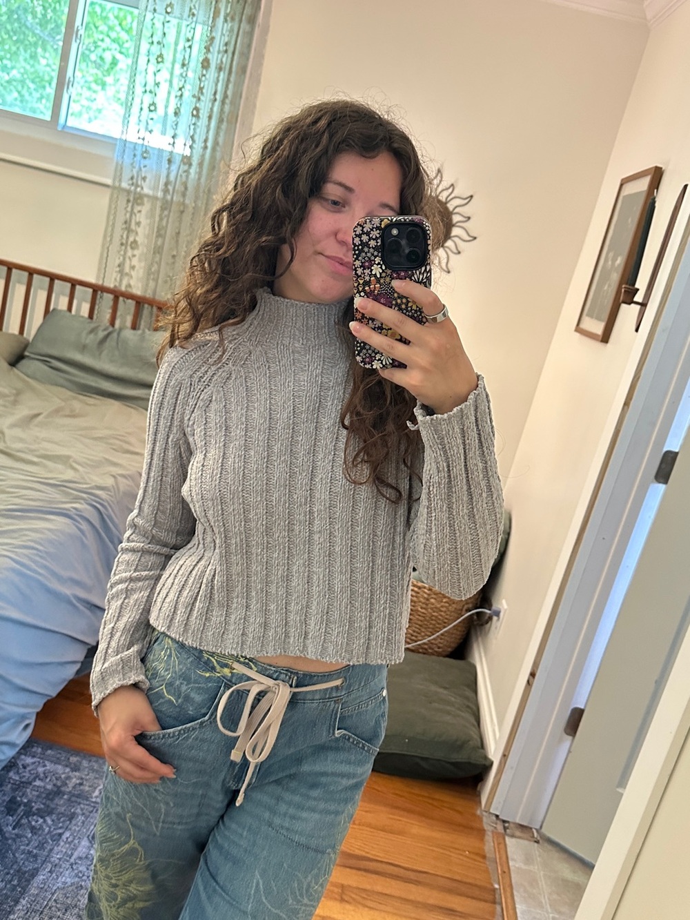 American Eagle Outfitters Gray Ribbed Mock Turtleneck Sweater